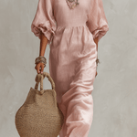 VESTIDO ROSA CLARO DE ESTILO SUAVE CON MANGAS FAROL - VALERINA MARBELLA