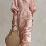 VESTIDO ROSA CLARO DE ESTILO SUAVE CON MANGAS FAROL - VALERINA MARBELLA