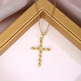COLLAR CRISTAL TRENZADO CRUZ | ORO