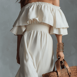 VESTIDO MIDI ELEGANTE CON HOMBROS DESCUBIERTOS - VALERINA MARBELLA