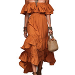 Bohemian Off-the-shoulder Cotton Maxi Dress With Ruffles