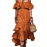 Bohemian Off-the-shoulder Cotton Maxi Dress With Ruffles