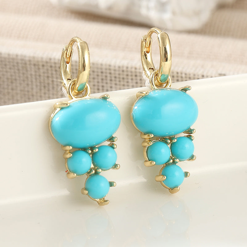 PENDIENTES BOHEMIO ÓVALO TURQUESA RACIMO GOTA