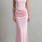 Evelisse – Sculpted satin drape – Strapless corset maxi dress