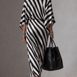 Statement Monochrome Stripe Asymmetric Maxi Dress