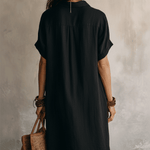 Modern Boho Effortless Black Linen Relaxed Midi Dress