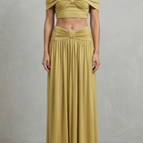 Ramona – Golden glow – Women’s Off-Shoulder Ruched Skirt Set