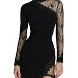 VESTIDO MINI NEGRO DE ENCAJE CON CUELLO ALTO - VALERINA MARBELLA