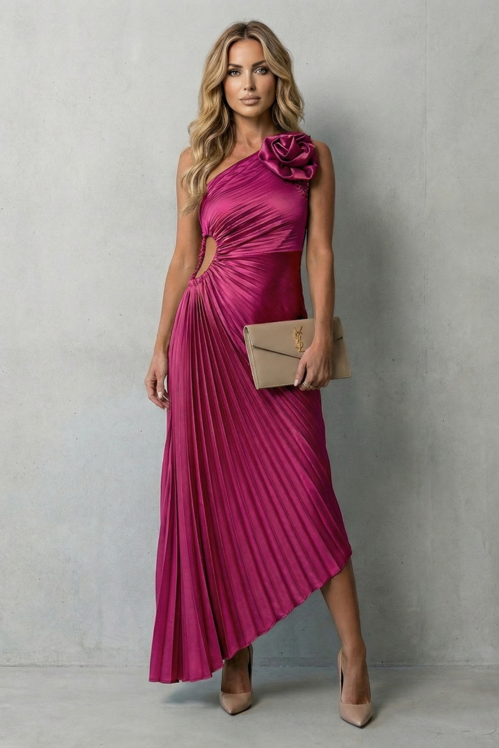 Felicity – Statement elegance – Women’s One-Shoulder Pleated Maxi Dress