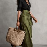 Effortless Boho Black Blouse & Olive Satin Midi Skirt Set