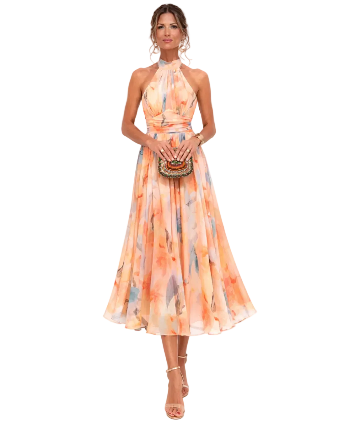 Aurora | Abito con Collo Halter e Stampa Acquerello