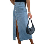 Margovil Button Down Slit Midi Denim Skirt