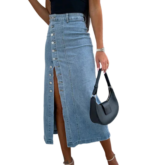 Margovil Button Down Slit Midi Denim Skirt