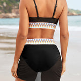 Sexy Patchwork Mesh Pleated Stretch Two-piece Bikini Swimsuit