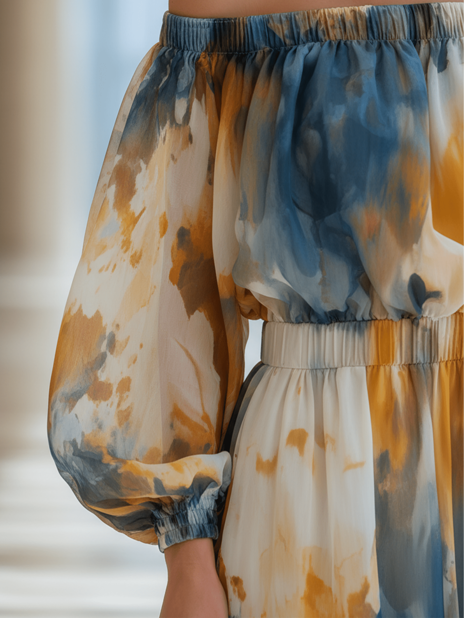 CONJUNTO DE GASA CON ESTAMPADO ACUARELA Y TOP - VALERINA MARBELLA