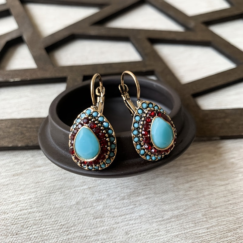 PENDIENTES VINTAGE GOTA TURQUESA HALO GOTA