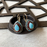 PENDIENTES VINTAGE TURQUESA STRASS GOTA RÉSINE
