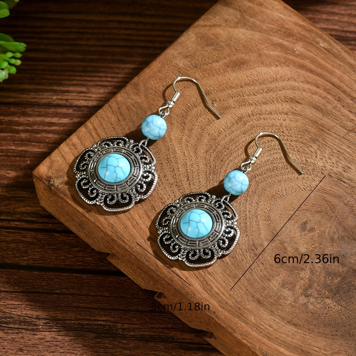PENDIENTES VINTAGE BOHEMIO IMITATION TURQUESA FLOR GOTA