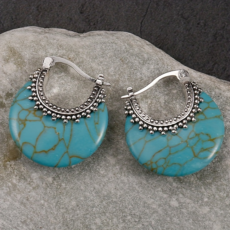 PENDIENTES TURQUESA CROISSANT PLATA PLAQUÉ ARO