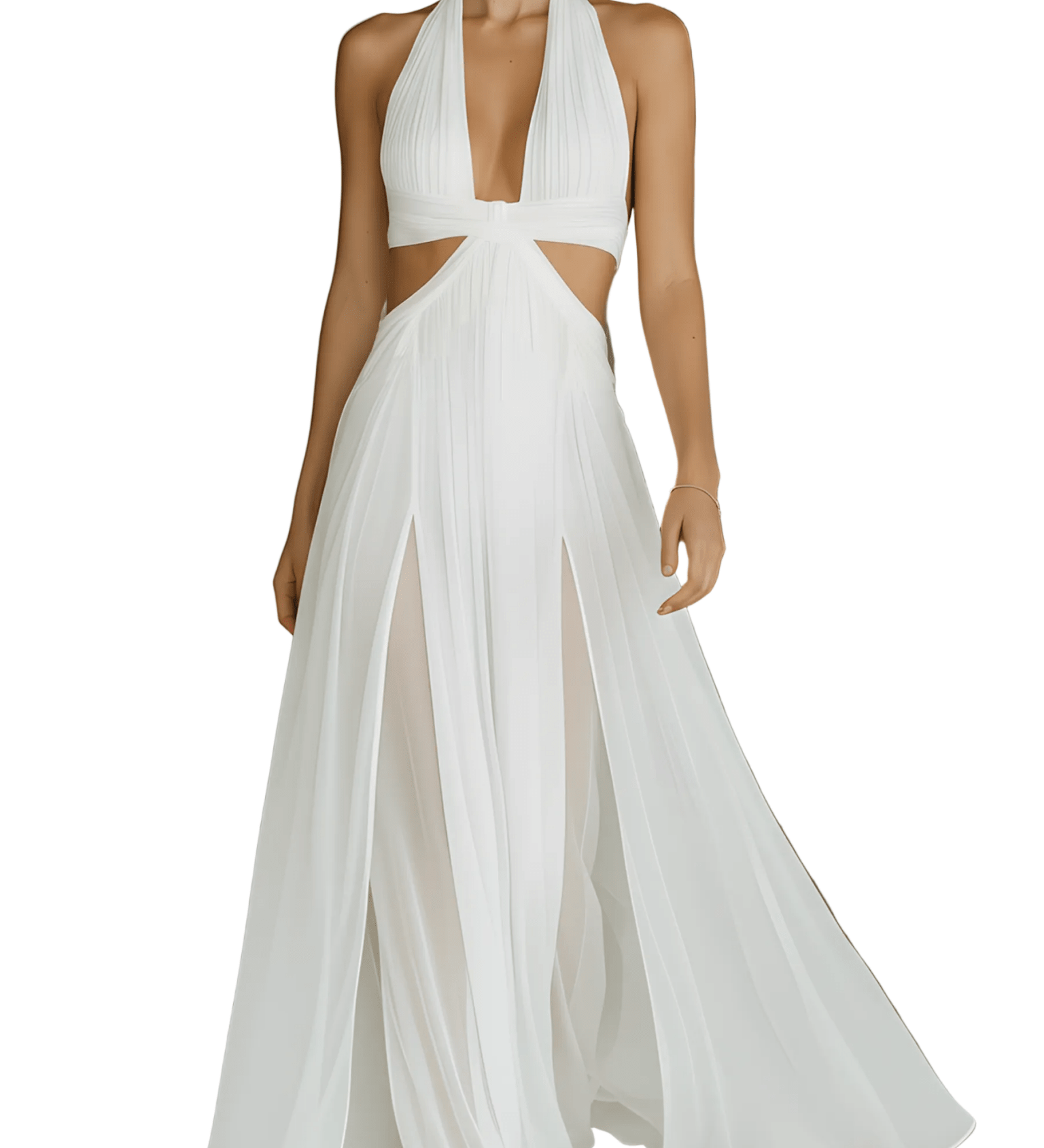 VESTIDO MAXI DE CHIFÓN BLANCO CON ESCOTE HALTER - VALERINA MARBELLA