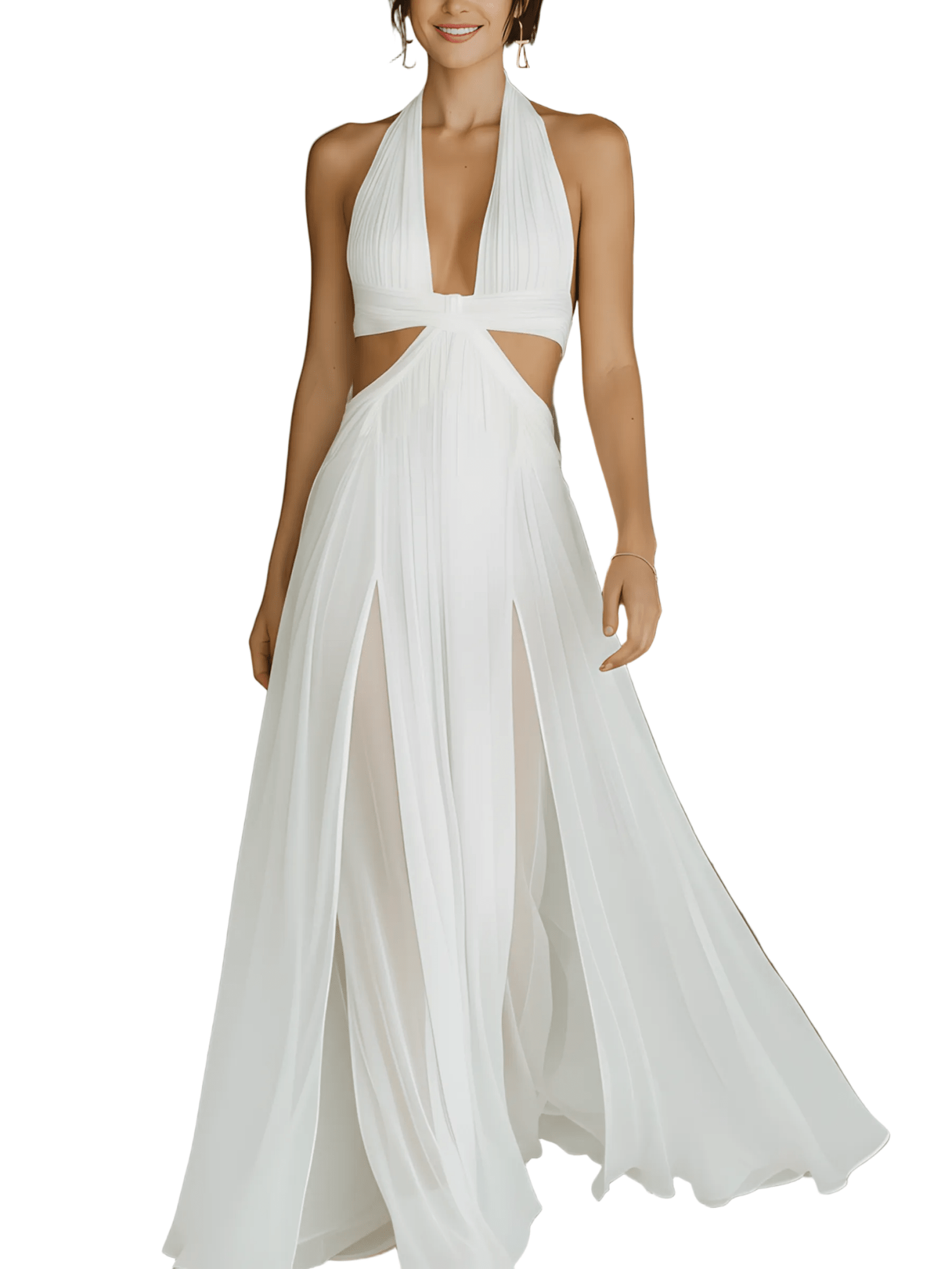 VESTIDO MAXI DE CHIFÓN BLANCO CON ESCOTE HALTER - VALERINA MARBELLA