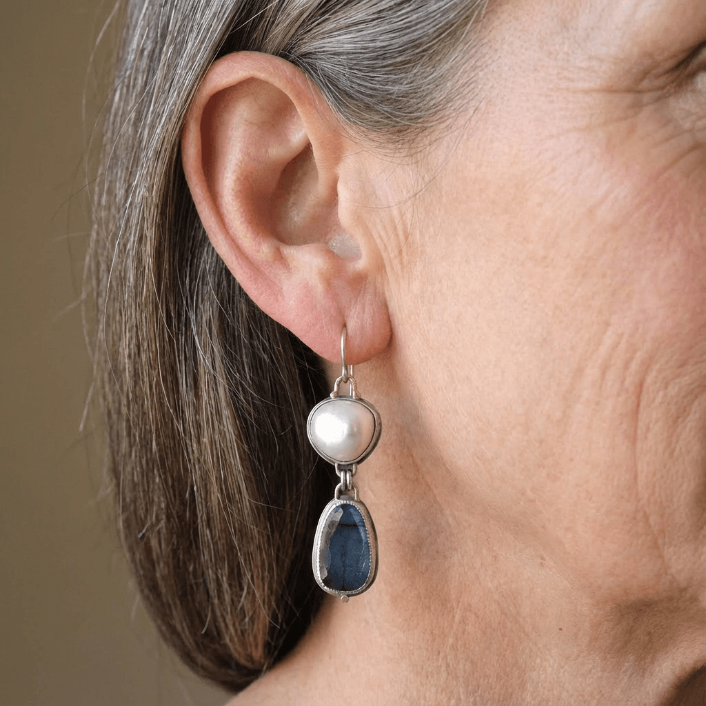 PENDIENTES VINTAGE AZUL PIERRE PERLA