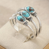 ANILLO VINTAGE BOHEMIO STYLE TRIPLE TURQUESA PLATA