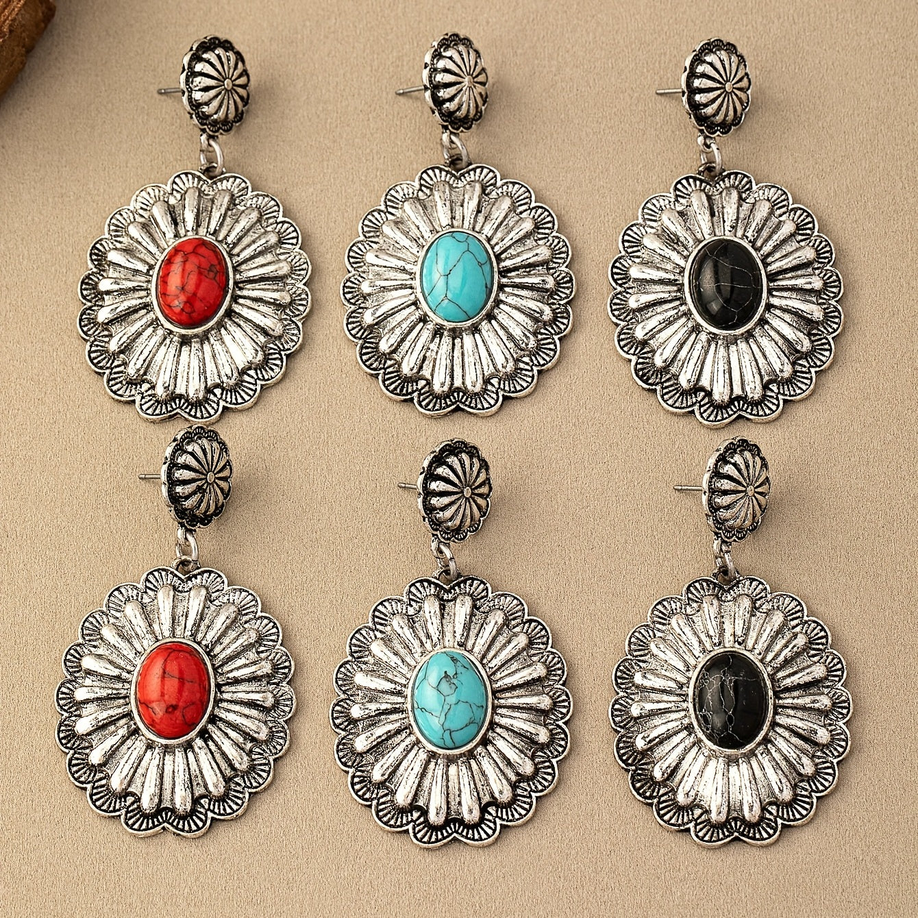 PENDIENTES VINTAGE BOHEMIO TURQUESA REDONDO MOTIVO