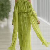 VESTIDO LARGO DE SATÉN VERDE ESMERALDA CON ESCOTE EN V - VALERINA MARBELLA