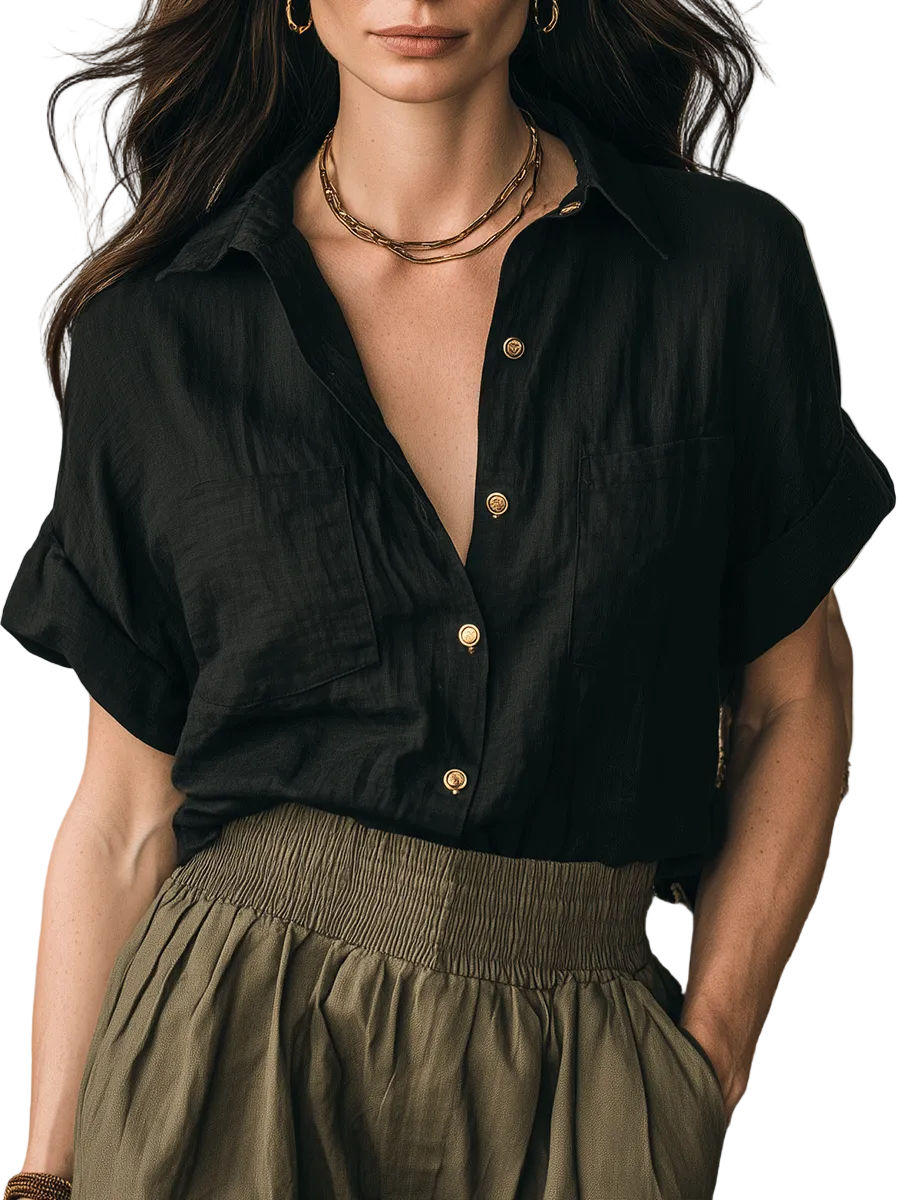 Effortless Boho Textured Button-Front Shirt
