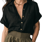 Effortless Boho Textured Button-Front Shirt