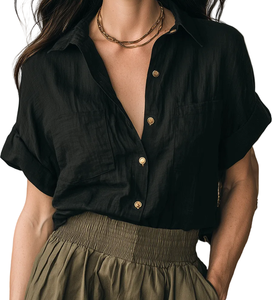 Effortless Boho Textured Button-Front Shirt