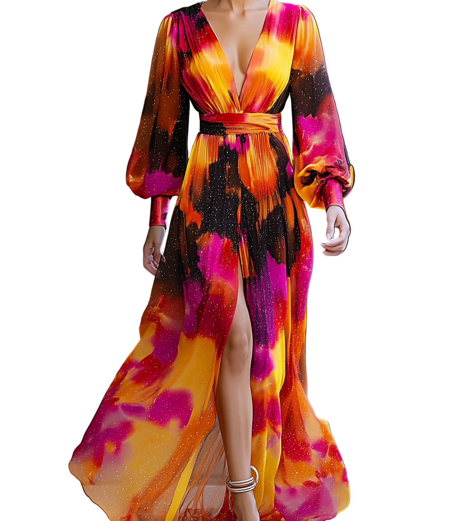 VESTIDO MAXI DE GASA CON BRILLO EN TONO BLUSH ATARDECER - VALERINA MARBELLA