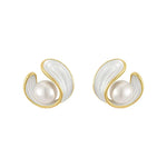 PENDIENTES ORO PERLA Y BLANCO ÉMAIL CLOU OREILLE