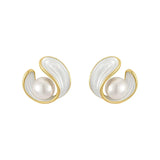 PENDIENTES ORO PERLA Y BLANCO ÉMAIL CLOU OREILLE
