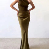 Anita™ | Elegant One Shoulder Neck Pleated Party Maxi Dress