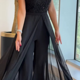 MONO DE TUL CON PANELES TEXTURIZADOS Y CUELLO REDONDO