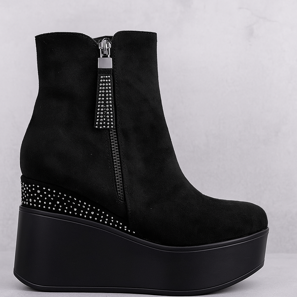 BOTINES FEMENINOS CON PLATAFORMA Y BRILLANTES