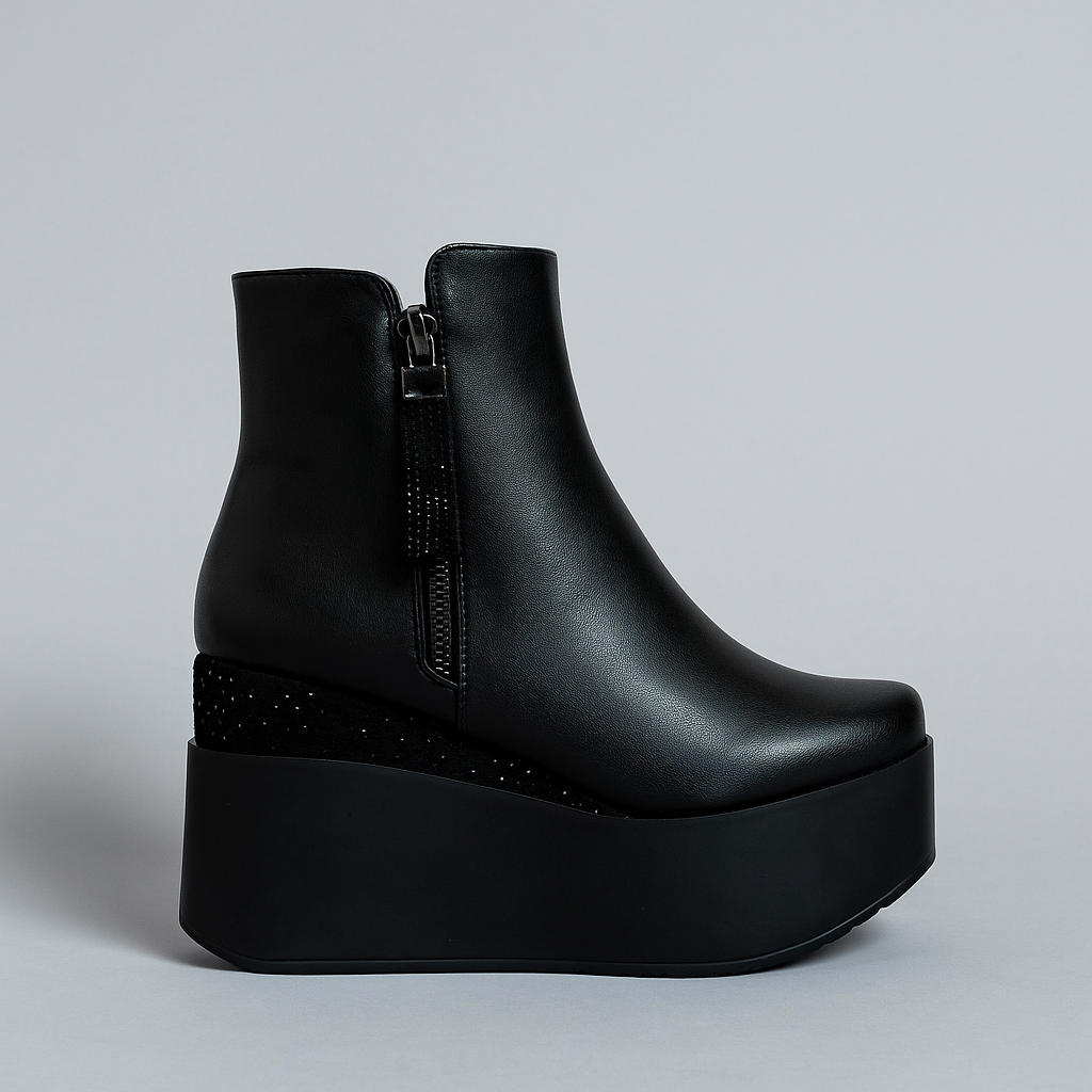 BOTINES FEMENINOS CON PLATAFORMA Y BRILLANTES