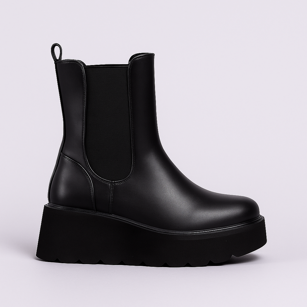 BOTINES NEGROS CON ELÁSTICO Y SUELA PLATAFORMA