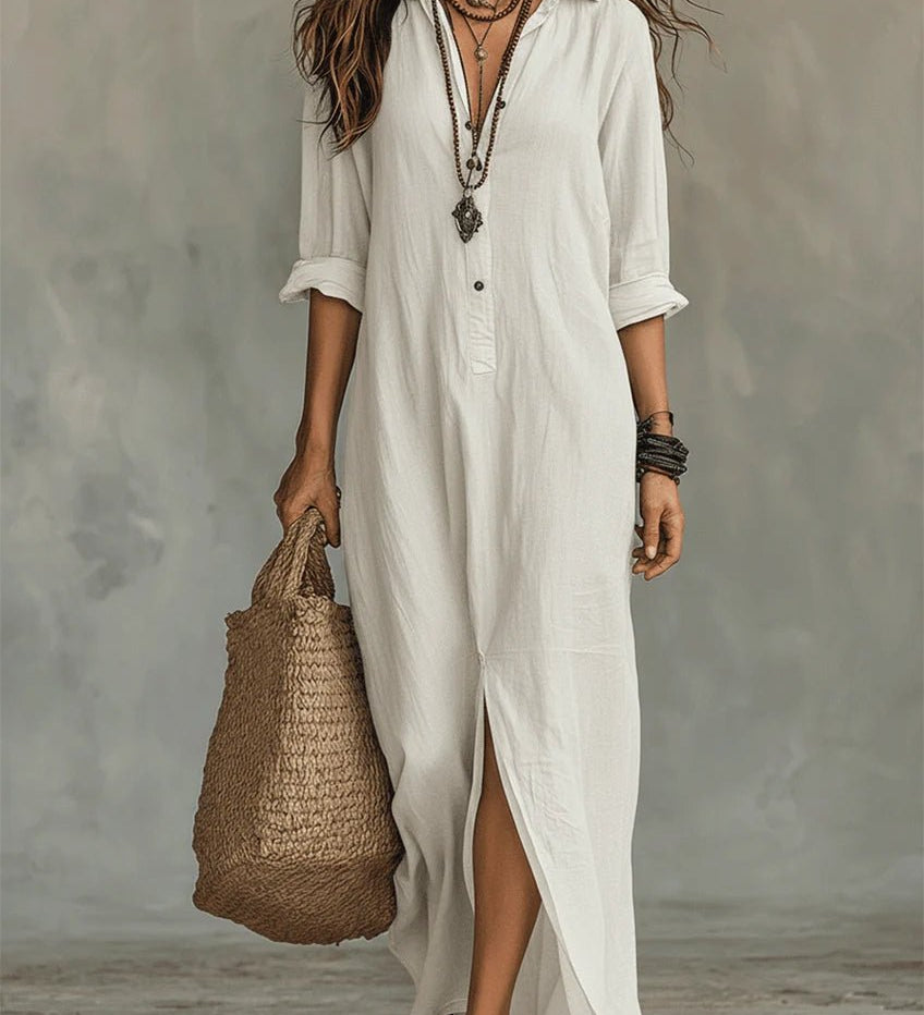 VESTIDO MAXI NEGRO CON BOTONES - VALERINA MARBELLA