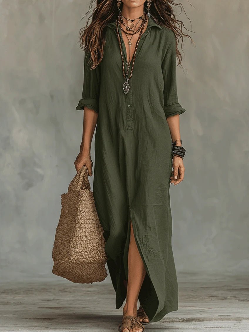 VESTIDO MAXI NEGRO CON BOTONES - VALERINA MARBELLA