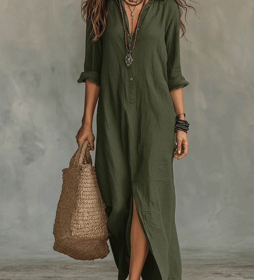 VESTIDO MAXI NEGRO CON BOTONES - VALERINA MARBELLA