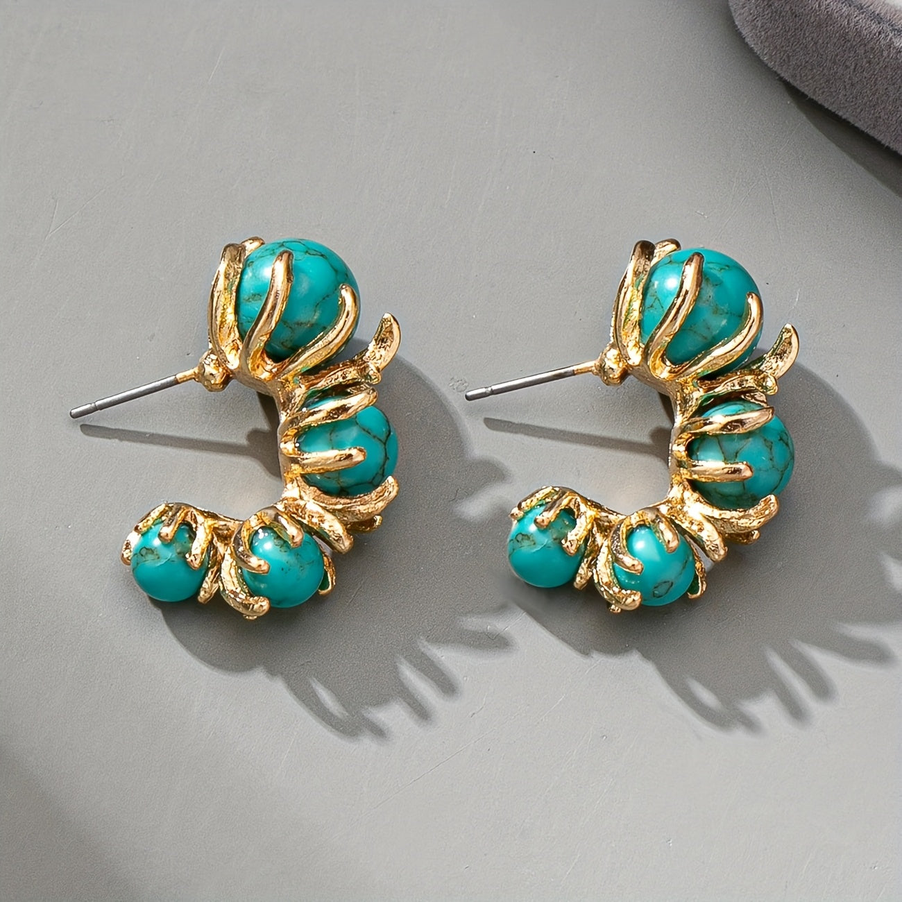 PENDIENTES CLÁSICO ORO TURQUESA PLAQUÉ TRIPLE PIERRE COLGANTE