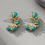 PENDIENTES CLÁSICO ORO TURQUESA PLAQUÉ TRIPLE PIERRE COLGANTE