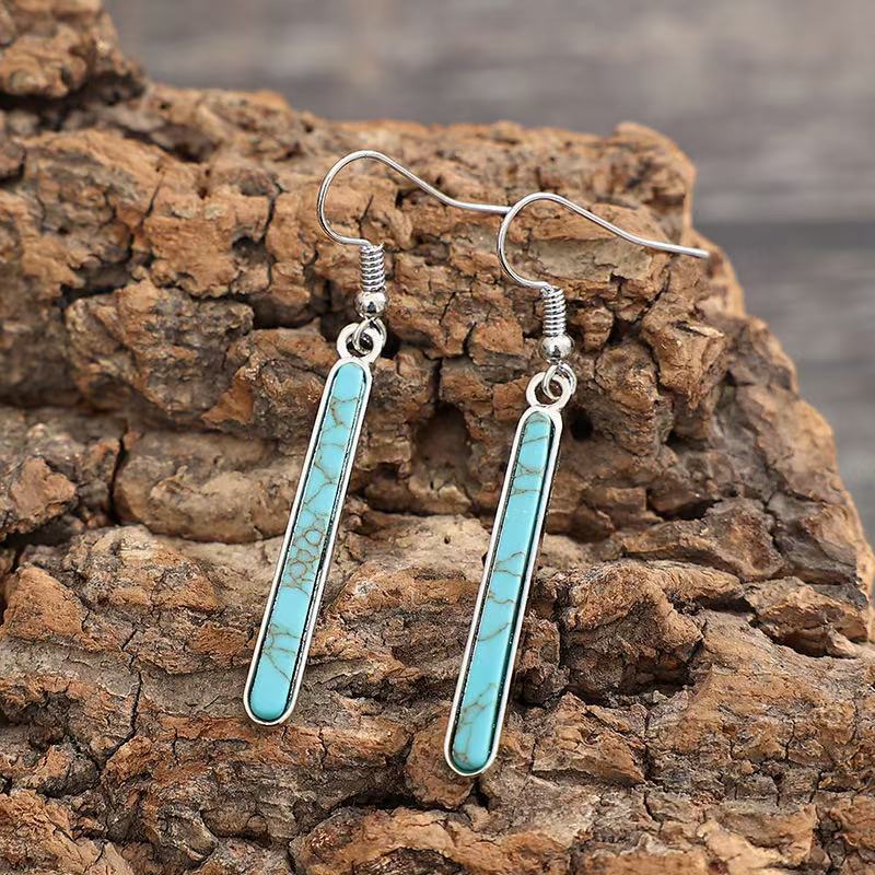 PENDIENTES ELEGANTE ANTIQUE PLATA PLAQUÉ TURQUESA GÉOMÉTRIE MOTIVO GOTA