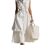 VESTIDO MIDI CAMISERO BLANCO CON CINTURÓN - VALERINA MARBELLA