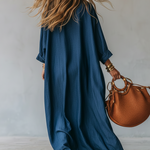 Retro Dragonfly Pattern Loose-fitting Dark Blue Dress