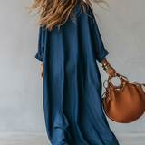 Retro Dragonfly Pattern Loose-fitting Dark Blue Dress