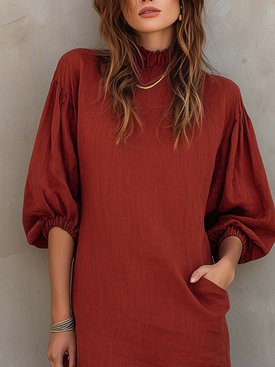 VESTIDO MIDI DE ALGODÓN Y LINO CON MANGAS FAROL - VALERINA MARBELLA